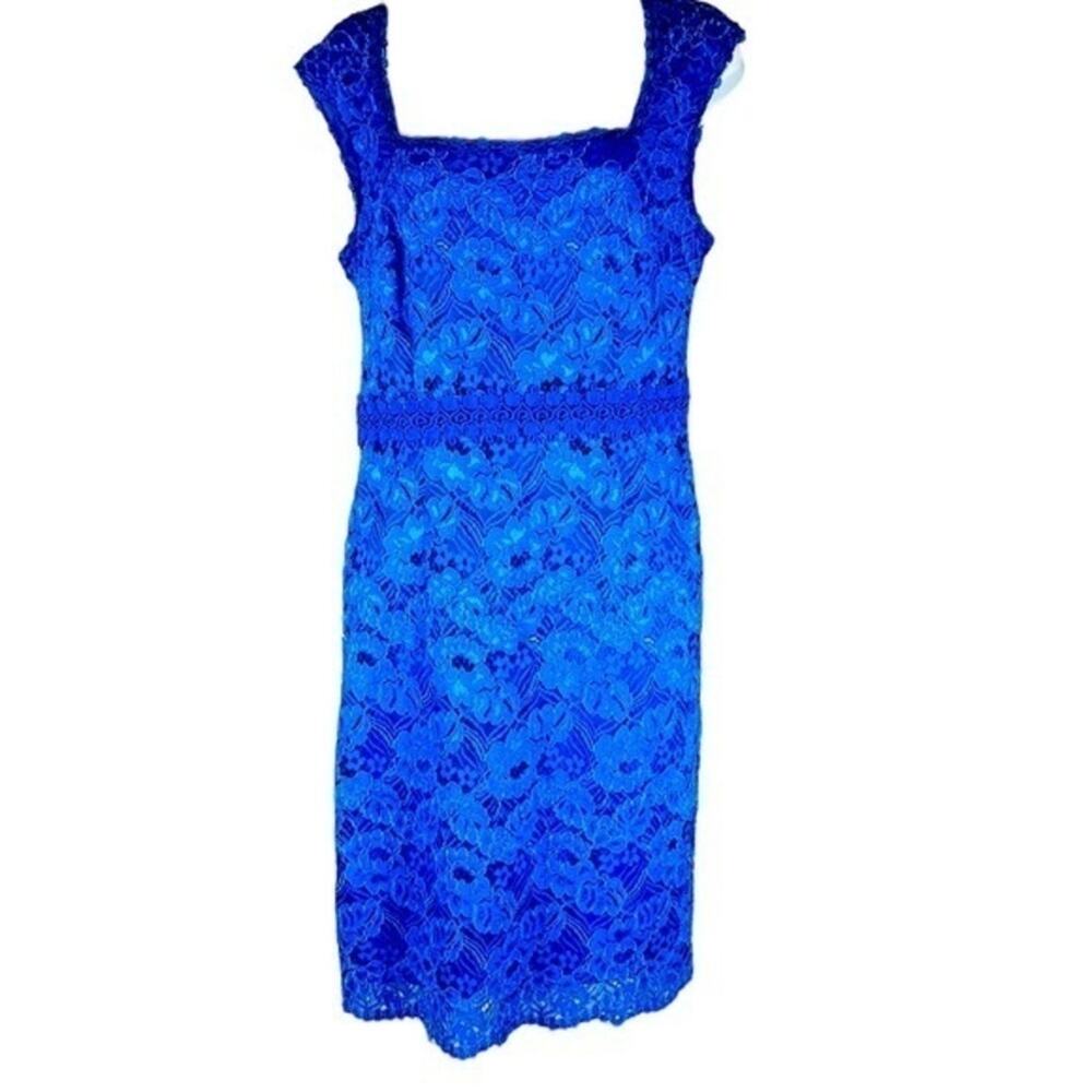 ✨ ANN TAYLOR Blue Lace Empire Waist Midi Dress 6 Tall 6T NWT 👗 - Picture 2 of 10